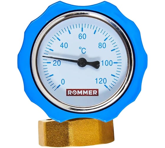 Клапан запорный латунный ROMMER ВР 1 " с НГ для подключения насоса ВР 1 1/2" и обратным клапаном, синяя ручка RBV-0020-0101112 RG0092LALTC9BE