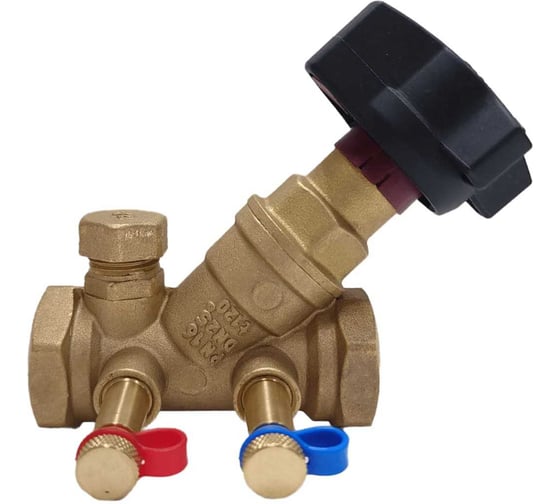 Клапан балансировочный латунный ЭФИ DN25, PN16, м-м, наклонный, Kv 8.4 м3/ч, с измерительными ниппелями, дренажный STAD.BY-1-25 163500102
