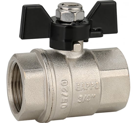 Кран шаровой полнопроходной Gappo ВР-ВР,бабочка из алюминия 3/4" x 3/4" G224.05