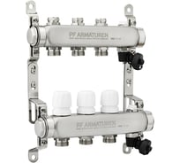 Коллекторная группа PROFACTOR из нержавеющей стали с настроечным клапаном и ручным воздухоотводчиком 1х3 выхода 3/4ЕК PF MB 808.3