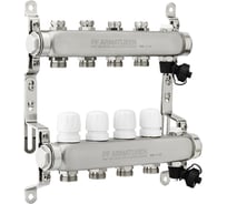 Коллекторная группа PROFACTOR из нержавеющей стали с настроечным клапаном и ручным воздухоотводчиком 1х4 выхода 3/4ЕК PF MB 808.4