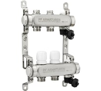 Коллекторная группа PROFACTOR из нержавеющей стали с настроечным клапаном и ручным воздухоотводчиком 1х2 выхода 3/4ЕК PF MB 808.2