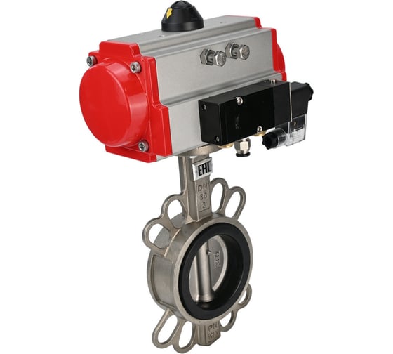 Затвор DN.ru 316L-316L-PTFE Ду125 Ру16 с пневмоприводом, пневмораспределителем D050-01615 1