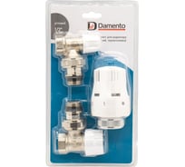 Термостатический комплект для радиатора угловой Damento Clima термоклапан, клапан нижний, термоголовка) 1/2" В-Н 023011
