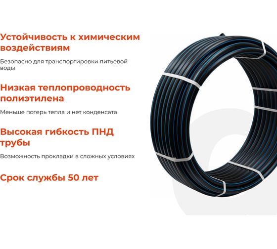 Питьевая напорная труба Gigant ПНД 32х3,0, SDR11 (ПЭ100, 16 атм), бухта 50 м GLPP-09
