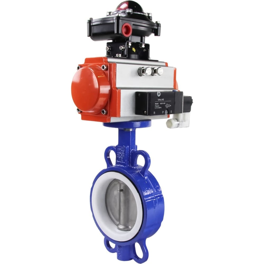 Затвор DN.ru Ду100 Ру16, PTFE, пневмопривод SA-140, пневмораспред. 220В ...