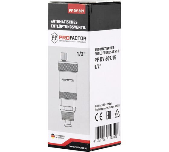 Воздухоотводчик автоматический с отсекающим клапаном 1/2 PROFACTOR PF DV 609.15