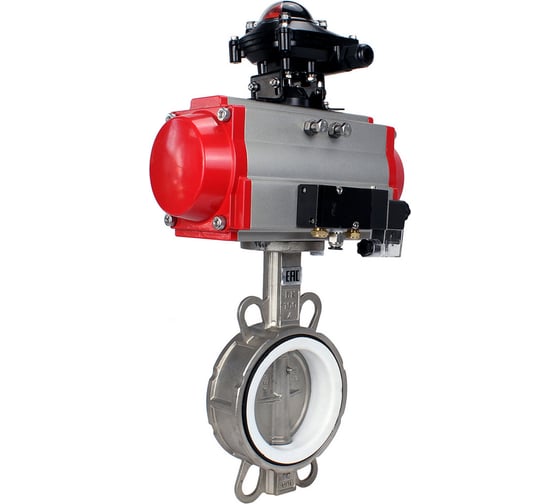 Затвор DN.ru 316L-316L-PTFE Ду65 Ру16 с пневмоприводом, пневмораспределителем, БКВ D050-00200 1