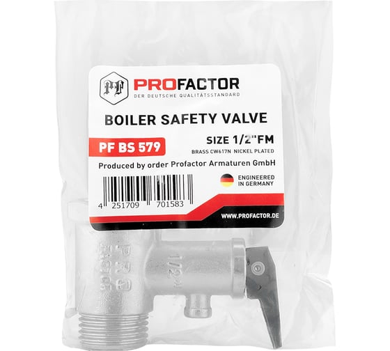 Клапан предохранительный для водонагревателя PROFACTOR с ручкой сброса 1/2 PF BS 579