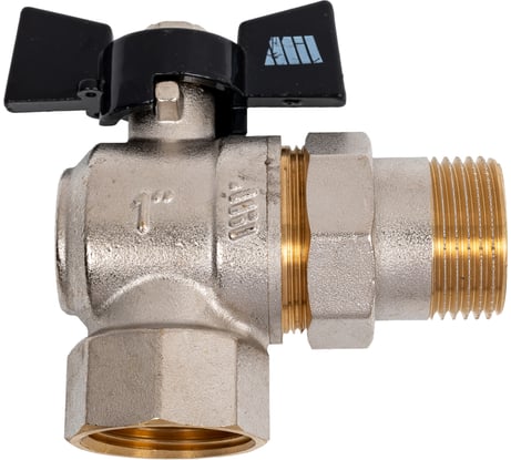 Шаровой кран Millennium латунный,никилерованный угловой с накидной гайкой для воды 1 внутренняя/наружная резьба ручка-бабочка KVBGU1010