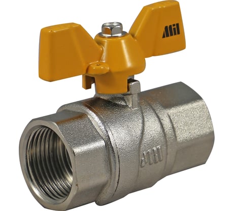 Шаровой кран латунный никелированный для газа 1/2" ручка-бабочка Millennium KGBFF1212