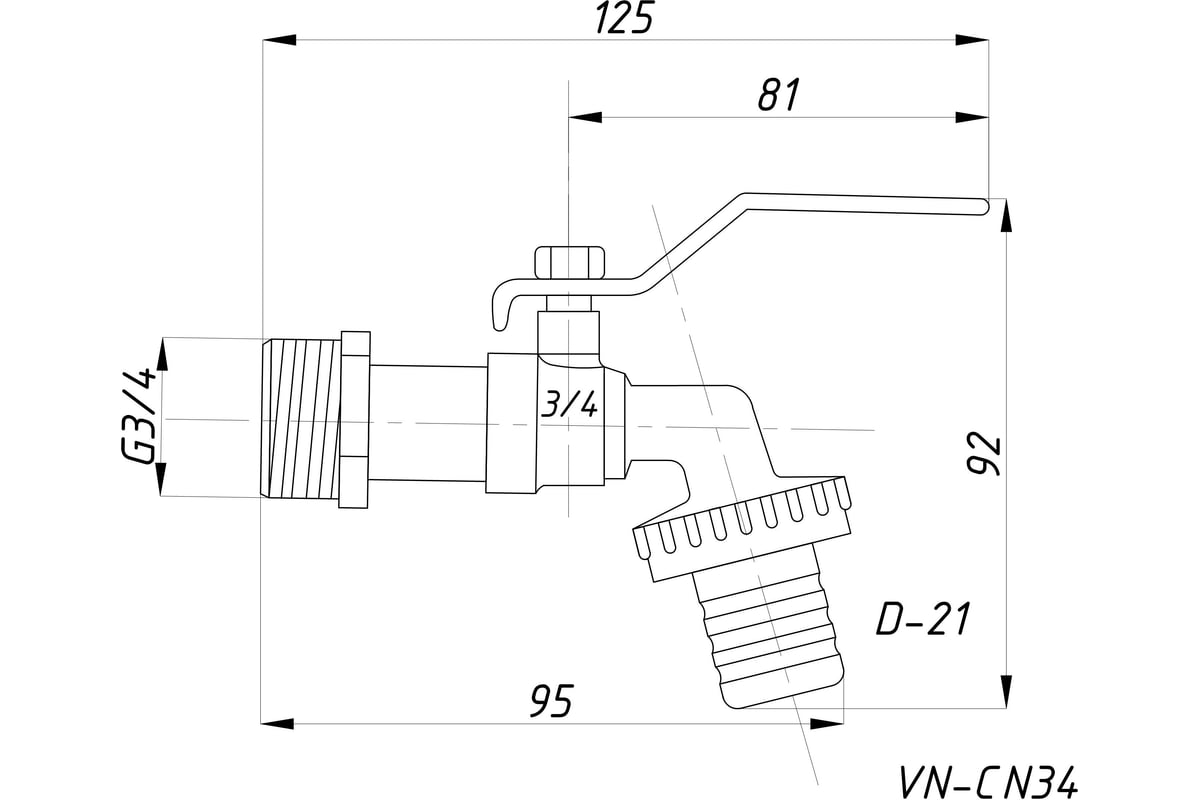 Шаровой кран со штуцером RM 3/4 водоразборный, никелированный, ручка VN ...