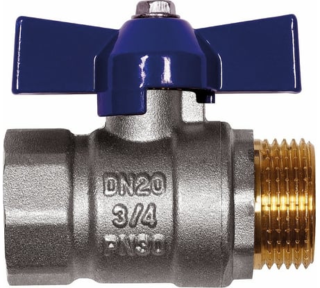 Шаровой кран RM -L Nickel 3/4 ВР-НР муфтовый, никелированный, бабочка Ду20 Ру30 RMLn-34FMB