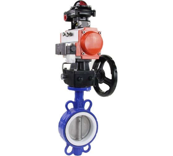 Затвор DN.ru Ду50 Ру16, PTFE, пневмопривод SA-105, пневмораспред.220В,бкв,ручной дублер D050-00357 1