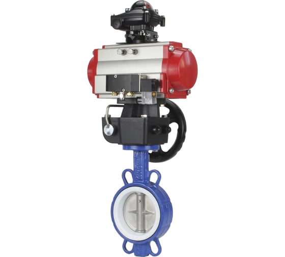 Затвор DN.ru WCB-316L-PTFE Ду40 Ру16 с пневмоприводом, пневмораспределителем, БКВ, дублером D050-00351