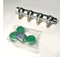 Коллектор Uni-Fitt НВ 1 4x3/4 EK 45 мм с выходами под 90', хромированный с вентилями 414C4340