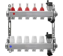 Коллекторная группа 1" из нержавеющей стали для тёплого пола с расходомером на 5 выходов без кранов Millennium KGBT1105