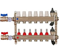 Коллекторная группа Millennium 1" для теплого пола 6-ти контурная с кранами и расходомерами | Нержавеющая сталь KGKR1006