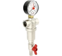 Фильтр промывной Uni-Fitt В 1/2 MINI со сливным шаровым краном и манометром, никелированный 214M2000