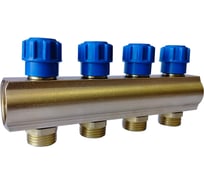 Коллектор латунный АПОГЕЙ 3/4 4 вых. НР1/2 ЕК с синей вентильной головкой КЛА 2004.040-4-ВГ(С)-15 410905