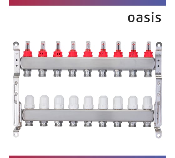 Коллекторная группа OASIS с расх., 9-вых. НЕРЖ 1”3/4 KNB01-09