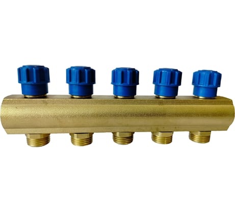 Коллектор латунный АПОГЕЙ 3/4 5 вых. НР1/2 ЕК с синей вентильной головкой КЛА 2005.040-4-ВГ(С)-15 410906