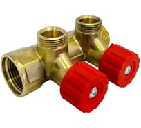 Коллектор латунный АПОГЕЙ КЛА 2502.045-4У-ВГР(К)-20 DN25 ВР1-НР1 м/о 45 мм НР3/4''ЕК с регулирующими вентильными головками красными на 2 выхода 411001