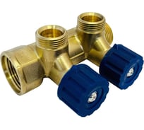 Коллектор латунный АПОГЕЙ КЛА 2502.045-4У-ВГР(С)-20 DN25 ВР1-НР1 м/о 45 мм НР3/4''ЕК с регулирующими вентильными головками синими на 2 выхода 411005