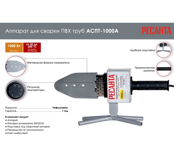 Аппарат для сварки пластиковых труб Ресанта АСПТ-1000А 65/96