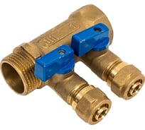 Коллектор с кранами и цангами Millennium 1" х 16ц х 2 выхода(синие ручки) KSS021016