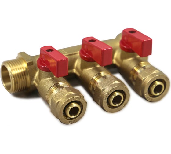 Коллектор с кранами и цангами Millennium 3/4" х 2 выхода(красные ручки) KSK023416