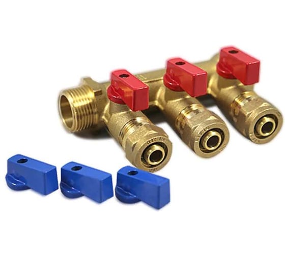Коллектор с кранами и цангами Millennium 3/4" х 6 выходов (универсальные ручки) KSU063416