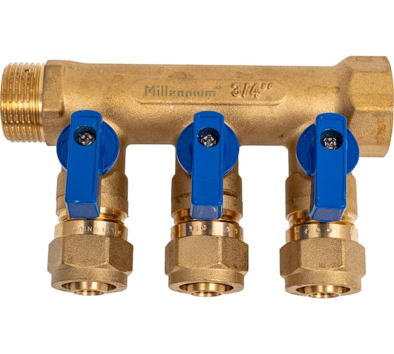Коллектор с кранами и цангами Millennium 3/4" х 3 выхода(универсальные ручки) KSU03416