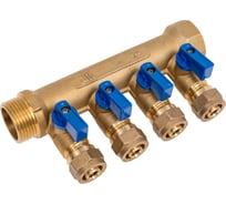 Коллектор с кранами и цангами Millennium 1" х 16ц х 4 выхода(синие ручки) KSS041016