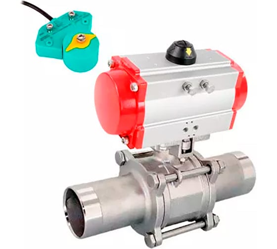 Кран шаровой DN.ru 304-304-PTFE-W-ISO-H LONG Ду25 Ру63, пневмопривод, магнитный переключатель D160-62571