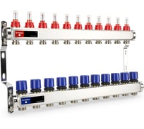 Коллектор с расходомерами и регулирующими клапанами Varmega из нержавеющей стали, 1", 11x3/4 ЕК VM15111