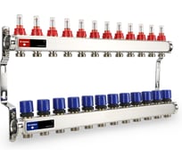 Коллектор с расходомерами и регулирующими клапанами Varmega из нержавеющей стали, 1", 12x3/4 ЕК VM15112