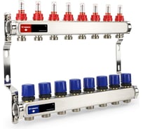 Коллектор с расходомерами и регулирующими клапанами Varmega из нержавеющей стали, 1", 8x3/4 ЕК VM15108