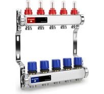 Коллектор с расходомерами и регулирующими клапанами Varmega из нержавеющей стали, 1", 5x3/4 ЕК VM15105