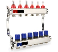 Коллектор с расходомерами и регулирующими клапанами Varmega из нержавеющей стали, 1", 6x3/4 ЕК VM15106