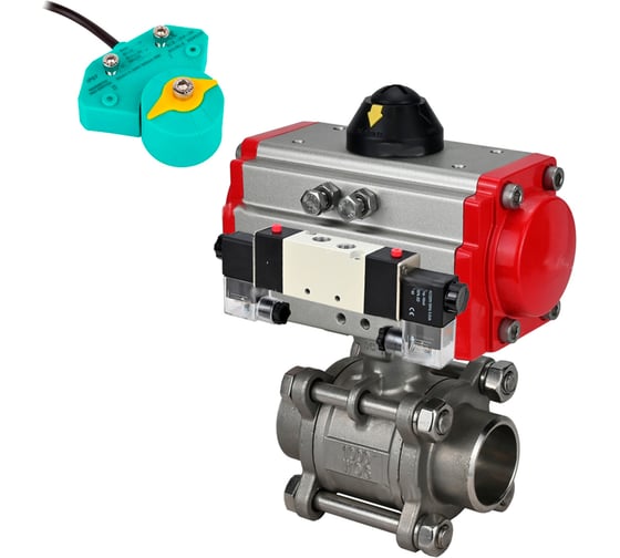 Кран DN.ru шаровой КШПП 316.200-ISO Ду65 Ру25 пневмопривод, пневмораспределитель, магнитный переключатель D160-62892 1