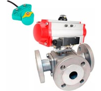 Кран DN.ru шаровой 316-316-PTFE L-тип Ду65 Ру16 пневмопривод, пневмораспределитель, магнитный переключатель D160-62930