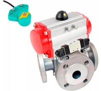 Кран DN.ru шаровой 316-316-PTFE L-тип Ду65 Ру16 пневмопривод, пневмораспределитель, магнитный переключатель D160-62939