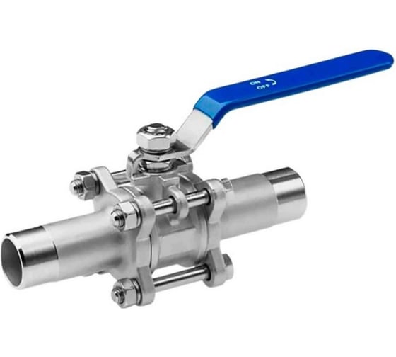 Кран DN.ru шаровой 304-304-PTFE-W-H LONG Ду32 Ру40 3-составной, под приварку, с рукояткой D160-60704 1