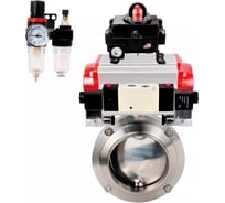 Затвор дисковый DN.ru 304-304-EPDM Ду25 Ру10 пищ.нерж.сталь, пневмопривод, пневмораспределитель, БКВ, БПВ D050-76370