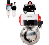 Затвор дисковый DN.ru 304-304-EPDM Ду25 Ру10 пищ.нерж.сталь, пневмопривод, пневмораспределитель, БКВ, БПВ D050-76091