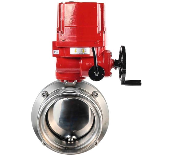 Дисковый затвор DN.ru 304-304-Sil-2W-T-H Ду25 Ру10 пищевая нержавеющая сталь, электропривод взрывозащищенный 380В D050-73538