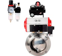 Дисковый затвор DN.ru 304-304-Sil Ду25 Ру10 пищевая нержавеющая сталь, пневмопривод, пневмораспределитель БКВ, БПВ D050-76064