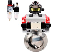 Дисковый затвор DN.ru 304-304-Sil Ду25 Ру10 пищевая нержавеющая сталь, пневмопривод, пневмораспределитель БКВ, БПВ D050-75851