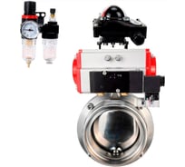 Дисковый затвор DN.ru 304-304-Sil Ду80 Ру10 пищевая нержавеющая сталь, пневмопривод, пневмораспределитель БКВ, БПВ D050-75325